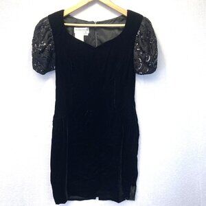 Morton Myles for The Warrens Velvet Dress Womens 12 Petite 12P Black Sequin Puff